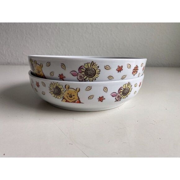 Set Of 2 Disney Winnie the Pooh Piglet Sunflower Dinner Pasta Dish Bowl Fall NEW - Picture 4 of 10